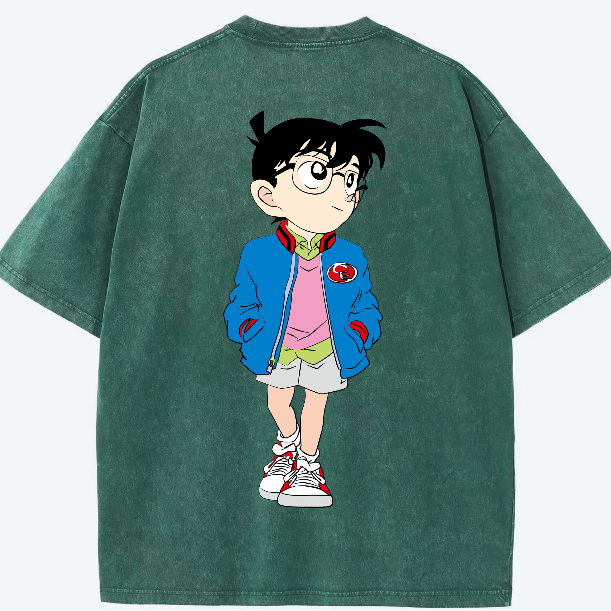 （画像用） 名探偵コナン 江戸川 コナン Detective Conan Conan Edogawa 綿100% ヴィンテージ風 半袖Tシャツ（背面プリント）
